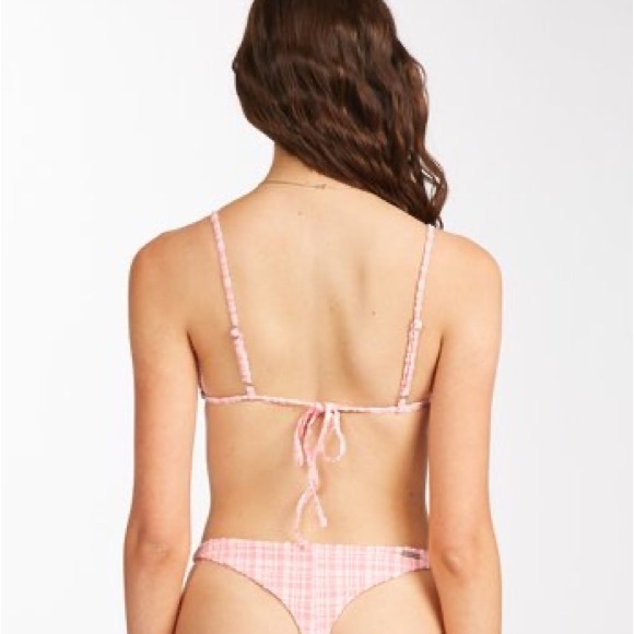 Billabong 🌸 Pink Plaid Ruched Sliding Ruffle Tri Bikini Top 👙🍹🌴 - Picture 10 of 13